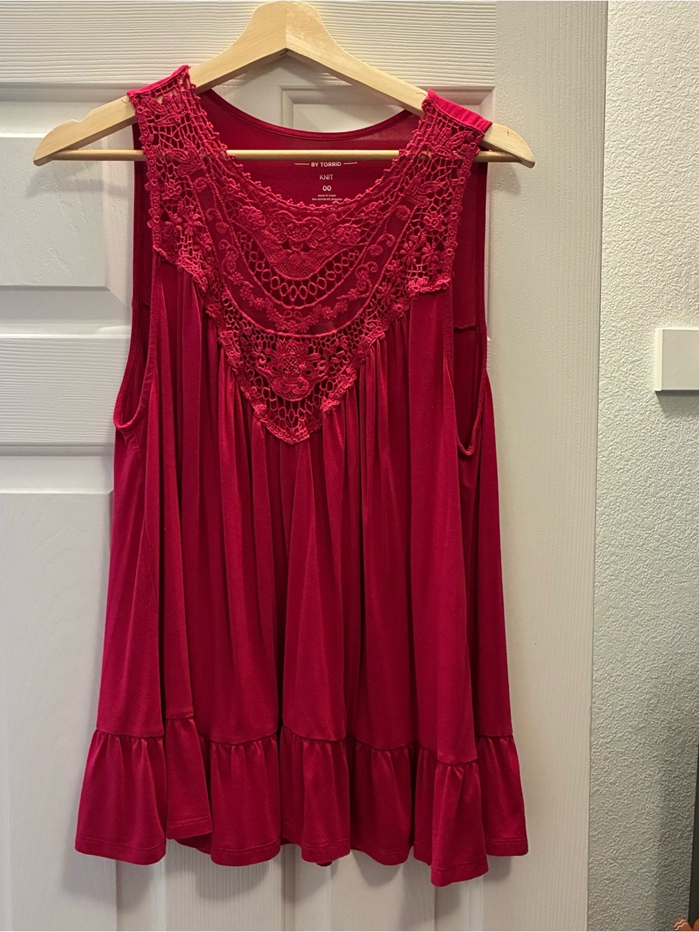 torrid Crochet Yoke Sleeveless Swing Tank - Raspberry Red